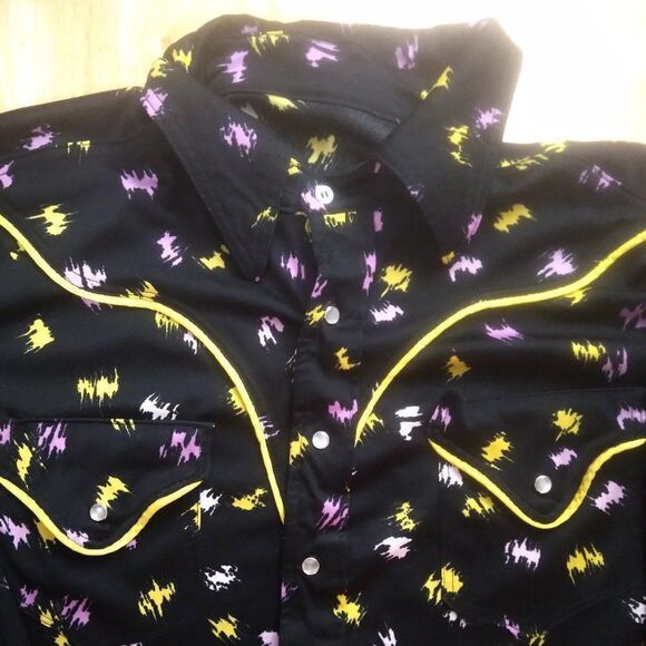 Vintage Brush Strokes Polyester Western Disco Shirt - Picture 3 of 6